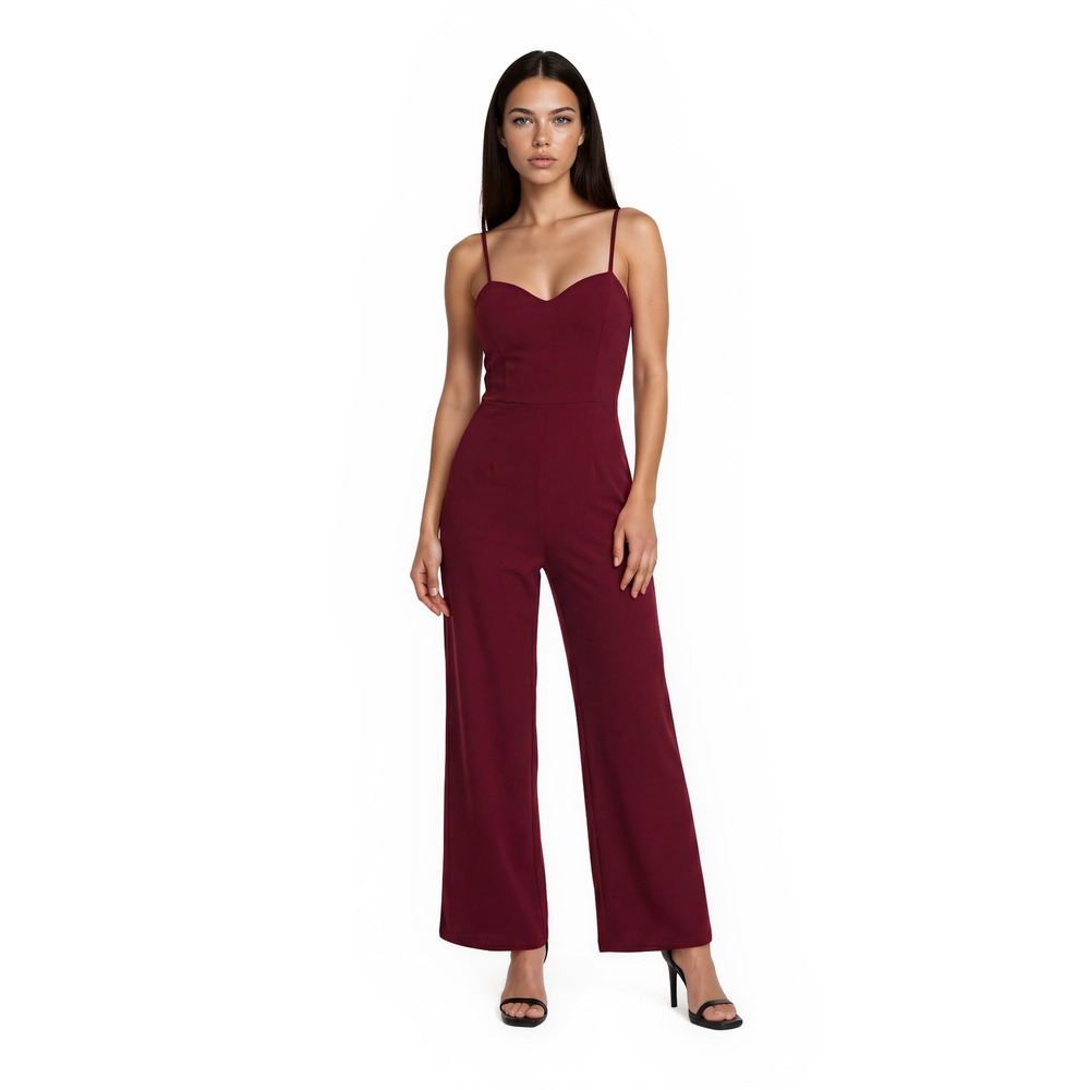 New Lulus Jumpsuit Women's Size Small Burgundy V Neck Wide Leg Spaghetti Strap